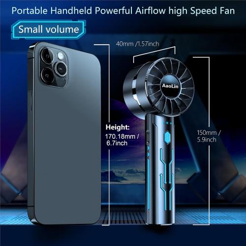 AaoLin 2pcs Portable Handheld Turbo Fan with 7000rpm High-Speed Motor USB Rechargeable Cooling Personal Fan 4-Speed, 4-16H Runtime, with Lanyard for Outdoor Travel, Women, Kids, Summer Gift