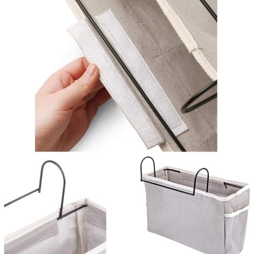 KonHaovF 2Pack Bedside Organizer Caddy Hanging with Hook, Bed Storage Pocket for Dorm Kids Room Top Bunk Bed Loft Bed, Bedside Storage for Phone Remote Control Laptop Books (Grey)