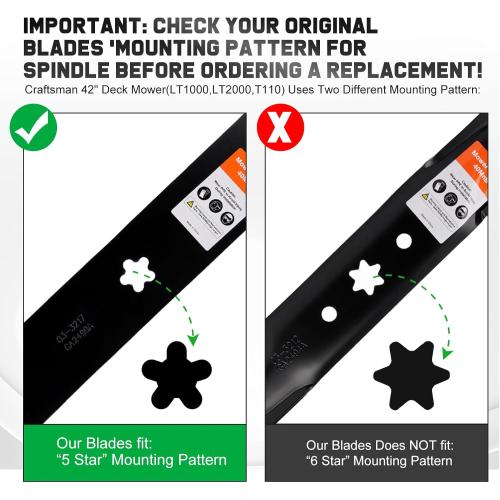 Grasscool 138971 134149 Mulching Blades for Craftsman 42 inch Deck Riding Lawn Mower LT1000 LT2000 T110 with 5-Star Mounting Pattern Replace 532138971 138498