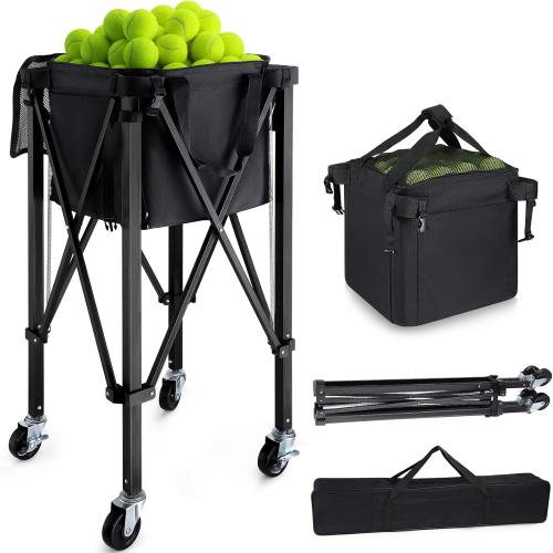 TOBWOLF Foldable Tennis Ball Hopper,Holds 160 Balls, Portable Tennis Ball Hopper with Wheels,Upgraded Large Capacity Pickleball Ball Holder for Baseball Softball Pickleball Training
