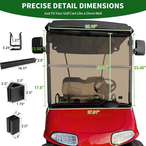 Tinted Golf Cart Foldable Windshield 3/16 (5MM) Thicken for 2008-Up EZGO RXV / Freedom RXV, 37.91 W×33.46 H, Fits 1-1/4 Strut Rail Window Glass Replacement Scratch-Resistant, Shatterproof