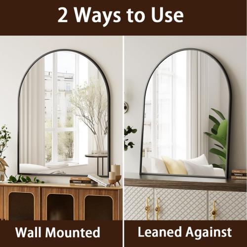 Arched Bathroom Mirror, 32x34 Inch - Wall Mounted Vanity Mirror with Aluminum Alloy Frame - Ideal for Living Room, Bedroom, Bathroom, and Entryway, Hanging or Leaning, Black