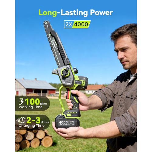 10 Inch Electric Pole Saws for Tree Trimming, 1000W Brushless Pole Saw and Mini Chainsaw 2 in 1, 2*4000mAh Battery, Lightweight Tree Saw with Extension Pole, 16Ft Max Reach Tree Trimmer Branch Cutter