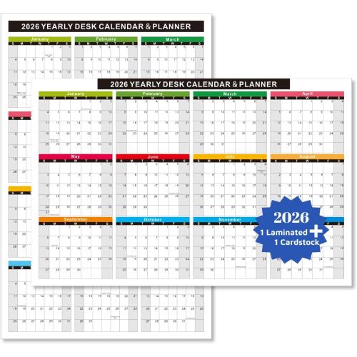 2026 Wall Desk Calendar 11x17 Inch, Reversible 2-Sided Horizontal or Vertical, 12 Month with Generous Block Space & Holidays Marked for Office, Home, School - 2 Pack (1 Laminated & 1 Cardstock)