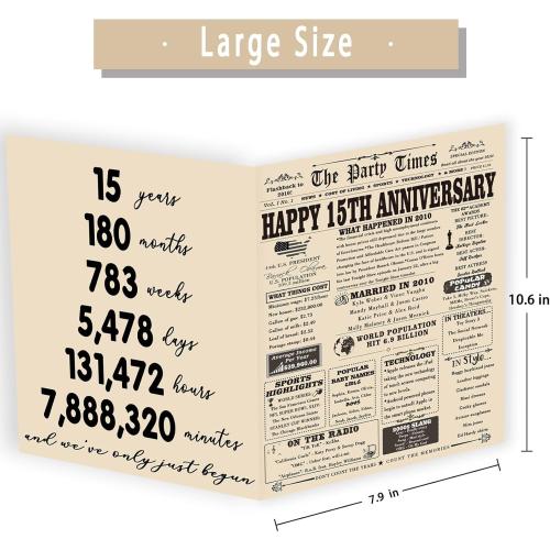 YiKaLus Big 15th Anniversary Card for Him Her, Happy 15 Year Wedding Anniversary Decoration Gift for Women Men, 15th Aday Gifts Card for Boyfriend Girlfriend