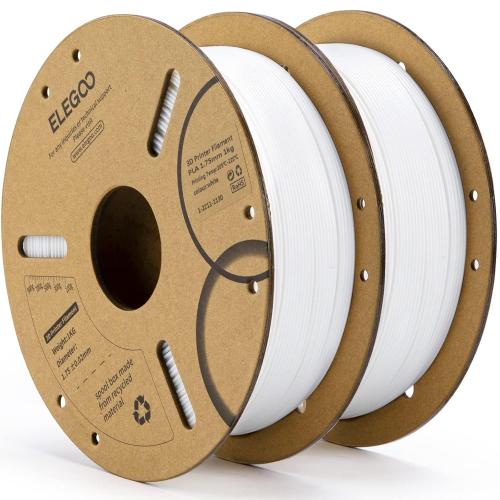 ELEGOO PLA Filament 1.75mm White 2KG, 3D Printer Filament Dimensional Accuracy  /- 0.02mm, 2 Pack 1kg Cardboard Spool(2.2lbs) 3D Printing Filament Fits for Most FDM 3D Printers