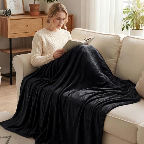 Exclusivo Mezcla Fleece Black Throw Blanket for Couch, Sofa, Super Soft and Warm Blankets, All Season, Cozy, Plush, Lightweight, 50x60 Inches