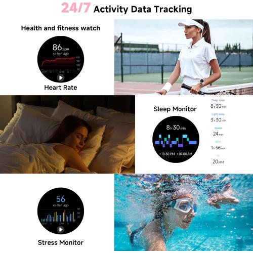 Smart Watches for Women Men 1.27 HD Fitness Tracker with Heart Rate/Sleep/Step/SpO2 Monitor, IP68 Waterproof Watch for Android iOS (Pink)