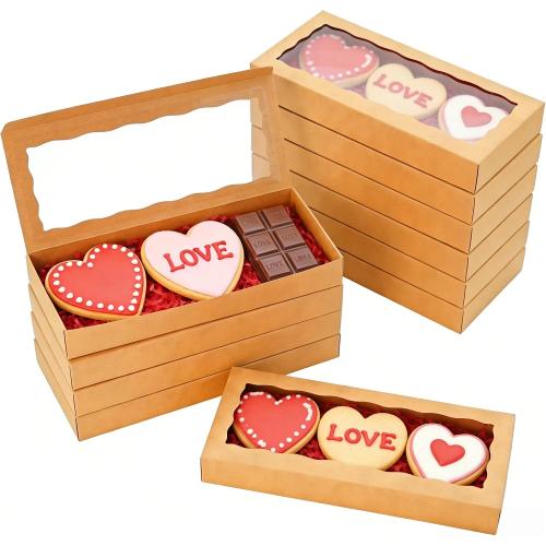 XINHPKGG 50 Pcs Brown Cookie Boxes 12x5x1.5 Inch Bakery Boxes with Window