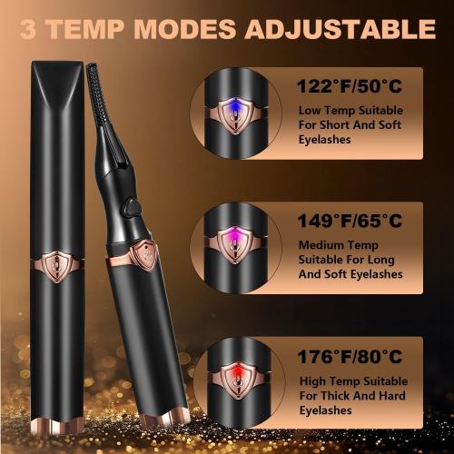 Heated Eyelash Curler - Fast Heat up in 8s - 3 Heat Modes with USB Rechargeable - Electric Eyelash Curler - Natural Curling 24 Hours Long Lasting, Anti-Burn Eyelid, Brown Black CC