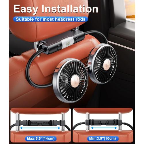 Dual Head Gooseneck Car Cooling Fan for Back Seat Kids, Usb Powered 3 Speeds Car Seat Headrest Fan for Baby Rear Facing, Summer Car Accessories Cooler That Blow Cold Air for Sedan Suv Rv Truck