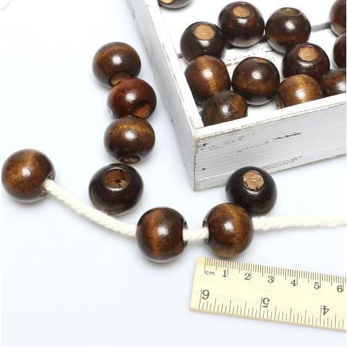 30 Pieces 25mm Wooden Beads for Craft, Brown Macrame Wood Beads with10mm Large Hole Wood Beads Dark Brown Round Dyed Loose Beads for Macrame DIY Handmade Decorations