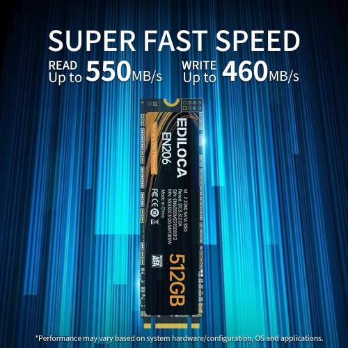 EN206 512GB 3D NAND TLC M.2 SSD, M.2 2280 SATA III 6Gb/s SSD Internal Hard Drive, Read/Write Speed up to 550/460 MB/s, Compatible with Ultrabooks, Tablet Computers and Mini PCs