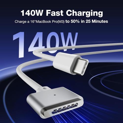 Magnetic 3 Cable USB-C 6.6FT Compatible with M5/M4/M3/M2 MacBook Air Pro Charger, 140W Safe 3 Cable for MacBook Air (13/15 2026/2025/2024/2023/2022), Pro (16/14 2026/2025/2024/2023/2021), White
