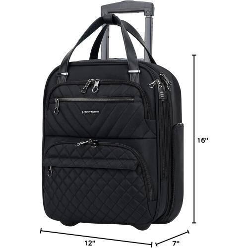 KROSER Carry On Underseat Multi-functional, 16-inch Underseater Lightweight Overnight Suitcase for Men Women, Black