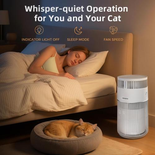 WISESKY Cat Air Purifier with Bite-Resistant Cord & Wide Grille and Tip-Over Protection | Air Purifier for Home with 360° Air Intake for Pet Hair | APP Control | Covers Up to 1644 Sq.Ft