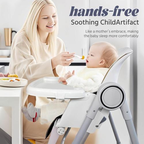 5 in 1 Baby High Chair Swings for Infants Soothes to Sleep Reclining Foldable Rocking 8 Level Height Adjustment Eco Friendly Washable PU Cushion Baby Feeding Chair(White)