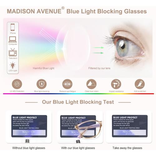 Madison Avenue Blue Light Blocking Glasses Anti Eyestrain UV Glare Blue Light Glasses for Women with Case, TV Phone Computer Gaming Eyeglasses (Coffee Brown)