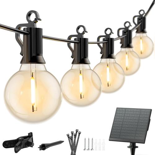 Minetom Solar String Lights Outdoor with Cable Ties and Hooks, Commercial Waterproof Solar Powered Patio Lights with 35 LED Shatterproof Bulbs, Hanging Light for Outside Backyard Garden Decor