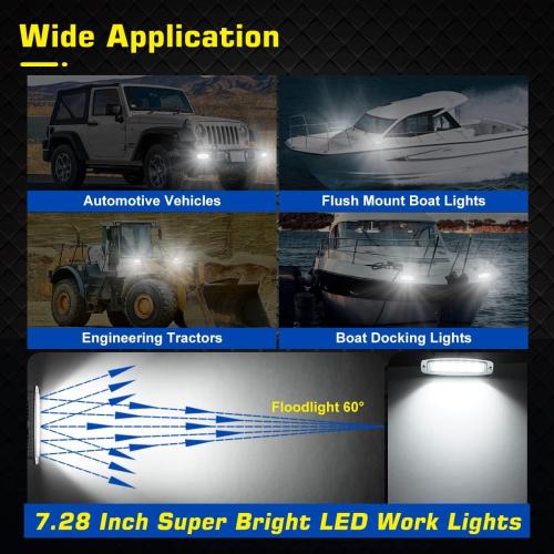 WFPOWER Flush Mount Boat LED Light Spreader, 2 Pack 7.3 Inch Marine Spotlights, Deck Dock Flood LED Work Light Bar, White Finish Light Bar for Boat Pontoon Fishing Truck SUV 4x4 12V 24V