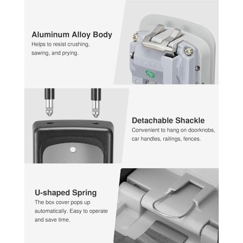 Puroma Lock Box, Large Key Lock Box Resettable Combination Code Lockbox, Portable Wall Mount Lockbox Security Safe Box for Outside Outdoor Home Office Door Handle House Key, Gray (1 Pack)