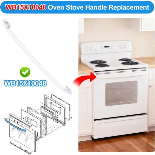 WB15X10048 Stove Door Handle Replacement for GE Oven Handle Replacement | General Electric Oven Door Handle WB15X10048 Ge Hotpoint Range Parts White Replacement Handle Oven Parts With Screws