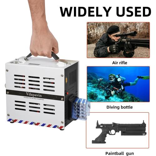 PCP Air Compressor, Auto Stop 4500Psi/30Mpa, No Oil/Water, Powered by Lithium Ion 18V Battery (Not Included) or Home 110V AC, Paintball, Air Rifle, Scuba Cylinder PCP Compressor