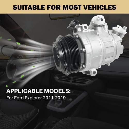Air Conditioner AC Compressor Fits for Ford Police Interceptor Utility 2013-2015, Ford Explorer 2011-2019, with A/C Clutch, CO9777C AC Compressor, Replaces 68201076, BB5319D629DA, DB5Z19703A