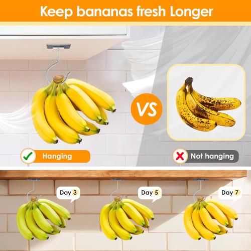 Self Adhesive Banana Hook Under Cabinet Foldable Banana Hanger Metal Under Counter Banana Hook to Keep Bananas Fresh Banana Holder for Kitchen RV Space Saving, Silver