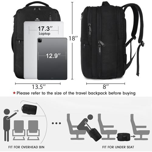 MATEIN Carry on Backpack, 40L Flight Approved Large Travel Laptop Backpack, 17 Inch Water Resistant Luggage Computer Daypack College Weekender Overnight Bag for Men & Women, Black