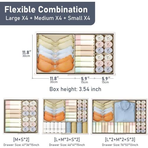 DIMJ Drawer Organizer Clothes, 12 Pack Dresser Organizer, Foldable Closet Organizers and Storage, Fabric Dresser Bins, Drawer Dividers for Nursery, Baby Clothes, Underwears, Sock (Beige)