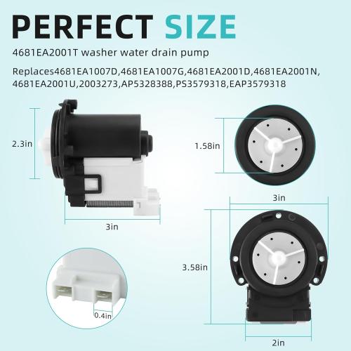 4681EA2001T Washer Drain Pump Assembly Fit for Kenmore/LG Washing Machine wm3670hwa wm3270cw wm2101hw wm3770hva wm3431hs - Replace AP5328388 4681EA1007G 4681EA1007D Drain Pump by AMI PARTS