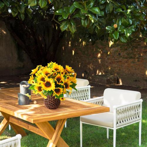 Homsunny Sunflowers Artificial Flowers Plants for Table Centerpieces Spring Decorations, 7 Pcs Fake Silk Floral Arrangements in Vase for Home Dinning Room Office Tabletop Decor(Handmade Red Rattan)