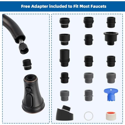 Hibbent Kitchen Faucet Head Replacement, Pull Down Faucet Spray Head, 3 Function Faucet Sprayer Nozzle, 15 Adapters Compatible with Moen, American Standard, Delta, Kohler Faucets, Oil-Rubbed Bronze