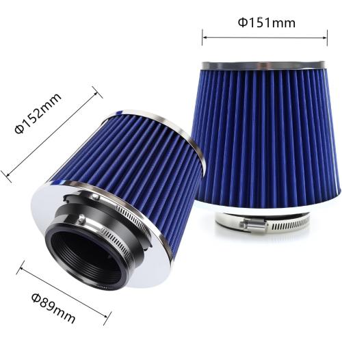 Cold Air Intake Pipe, 76mm 3 Inch Universal Performance Car Cold Air Intake Turbo Filter Aluminum Automotive Air Filter Induction Flow Hose Pipe Kit (BLUE)