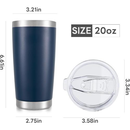 20 oz Tumbler with Lid Stainless Steel Double Wall Vacuum Insulated Tumblers Powder Coated Cups Travel Mug Keep Drinks Cold and Hot, Navy