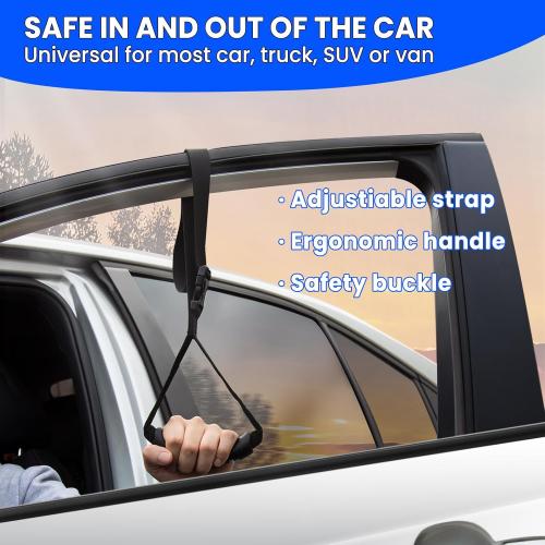 Car Handle Assist for Elderly - Car Door Handle for Elderly & Seniors & Handicap - Multifunction Car Armrest Portable Bar（2Pack Blue and Strap）