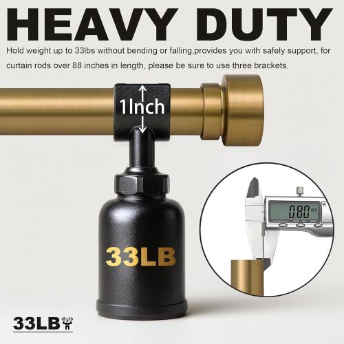 Warm Gold Curtain Rods for Windows 72 to 144 Inches Adjustable Length Heavy Duty 1 Diameter Brass Bronze Long Window Curtain Rod with Solid Metal Finials for Outdoor Farmhouse Bedroom Living Room