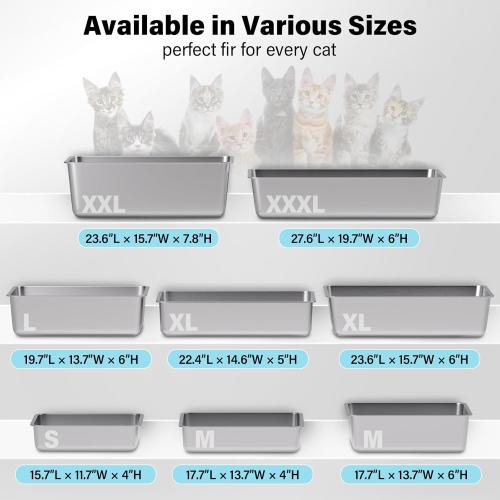 Stainless Steel Litter Box XL, 23.6 X 15.7 X 6 Steel Litter Box,Extra Large Metal Litterbox for Big Cat, Multiple Cats,Non Stick and No Smell, Easy Cleaning