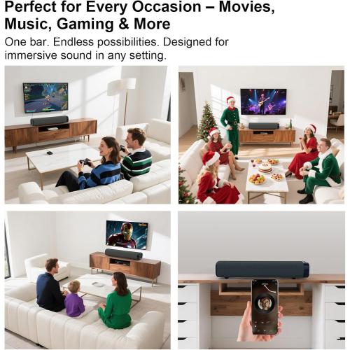 Sound Bar for Smart TV –50W, TV Sound Bar, Optical/AUX Connectivity/USB/Bluetooth, Remote Control, Wall-Mountable Home Theater Audio, with TV, Gaming, Gaming, and Mobile Phone