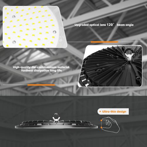 UFO LED High Bay Light 150W 22500LM 5000K, 600W HID/HPS Replacement, Cable with Plug, Ultrathin Led High Bay Shop Lights for Warehouse Garage Gym, Workshop 8Pack