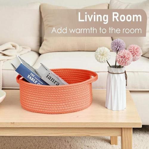 JMvicyroam Small Woven Basket, Empty Gift Basket, Orange/1 Pack | Small Gift Basket, Cotton Rope, 12 x 8 x 15 in, Handles, Includes Ribbon and Bag, Birthday Gift Basket
