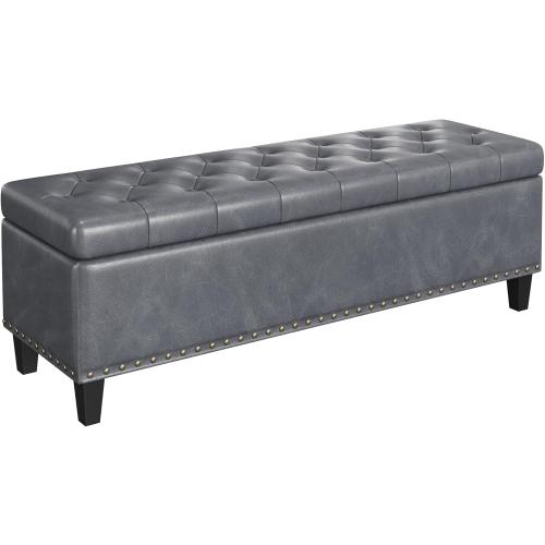 Size 51 Color Grey Large Storage Bench, 51-Inch Ottoman for Bedroom End of Bed, 30 Gallons Faux Leather Bench for Bedroom, Living Room, Entryway, Hallway, Grey
