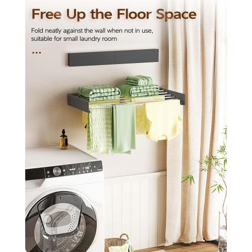 Vikaqi Wall Mounted Clothes Drying Rack 40, Foldable Wall Mount Laundry Rack Folding Indoor, Drying Rack Clothing Collapsible, Hidden Space Saver with Wall Template, 6 Rods, Black