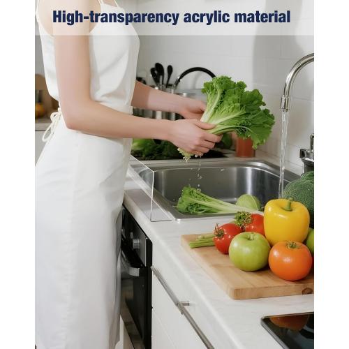 Acrylic Sink Splash Guard, Highly Transparent Fixed Splash Guard for Kitchen Island & Bathroom（23.6L x 1.6W x 4.7H）