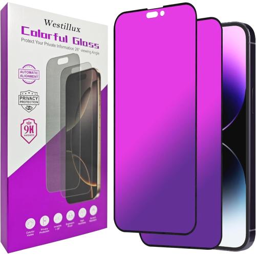 Compatible with iphone 15 Pro Max Privacy screen protector 2 Pack Gradient Colorful 28° Anti-Spy Full Coverage Tempered Glass with Installation Alignment Frame anti Blue light eye protection