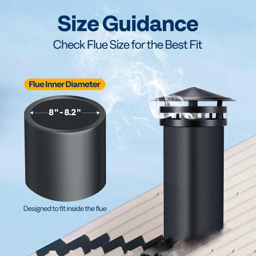 VIVOHOME 8 Cone Top Chimney Cap with Screen, Fireplace Round Chimney Cover, Galvanized Steel Exhaust Rain Caps for Outside, Easy to Install Flue Cap, Black