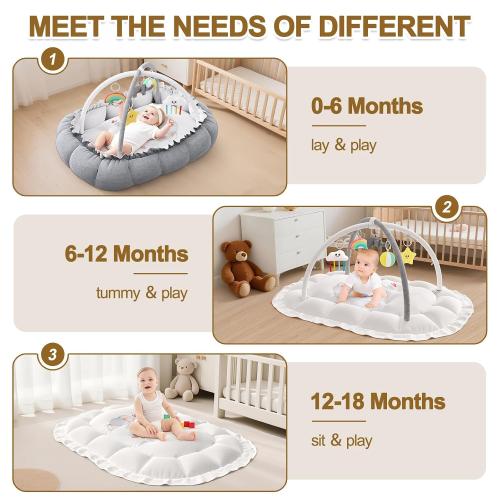 OCATO Baby Play Mat Gym Tummy Time Mat Thick Large Baby Activity Center | Baby Play Gym from Baby to Toddler Skills Development Baby Essentials Baby Shower Gifts Boy Girl for Babies