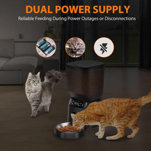 Automatic Cat Feeder, Cat Food Dispenser with Stainless Steel Bowl, Timed Portion Control 20 Portions 6 Meals Per Day, Voice Recorder, Dual Power Supply for Small Dogs