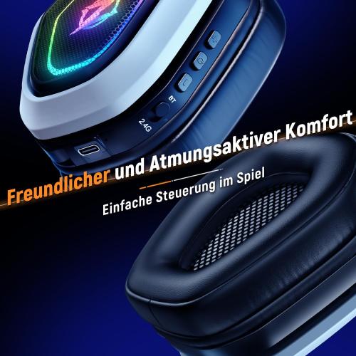 Ozeino 2.4GHz Wireless Gaming Headset for PC, Ps5, Ps4 - Lossless Audio USB & Type-C Ultra Stable Gaming Headphones with Flip Microphone, 40-Hr Battery Gamer Headset for Switch, Laptop, Mobile, Mac